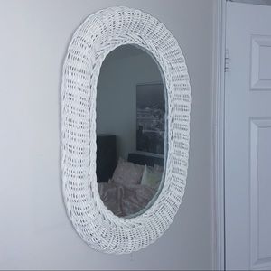 Medium white wicker wall mirror